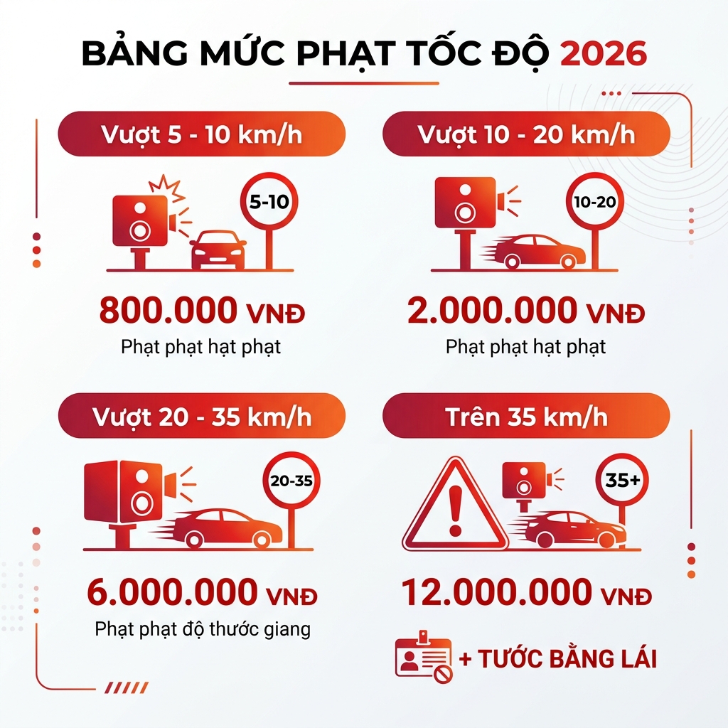 Bảng mức phạt vi phạm tốc độ 2026 tại Việt Nam — lý do cần app cảnh báo camera phạt nguội