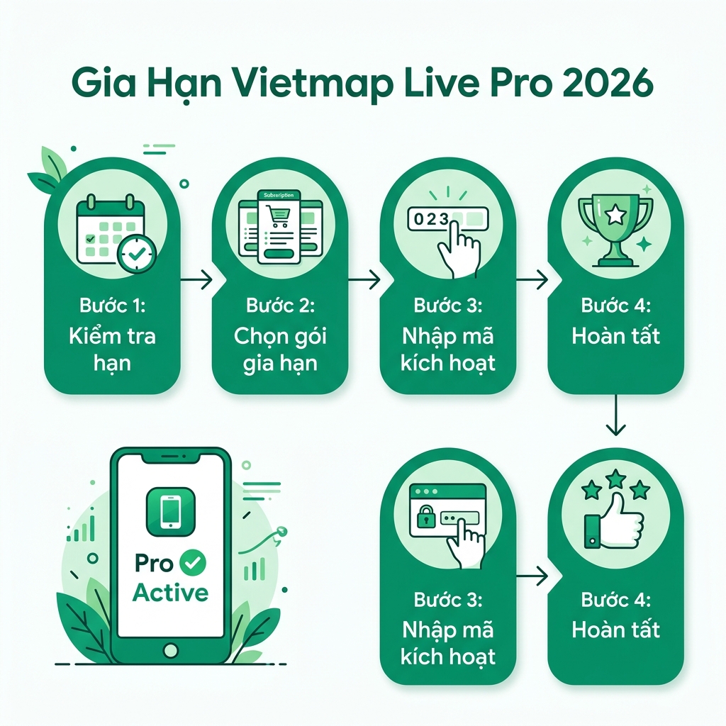 Gia hạn Vietmap Live Pro 2026 - hướng dẫn 4 bước chi tiết