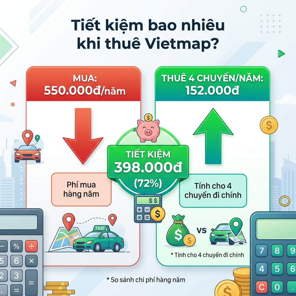 So sánh chi phí mua và thuê Vietmap Live Pro — tiết kiệm 72% khi thuê