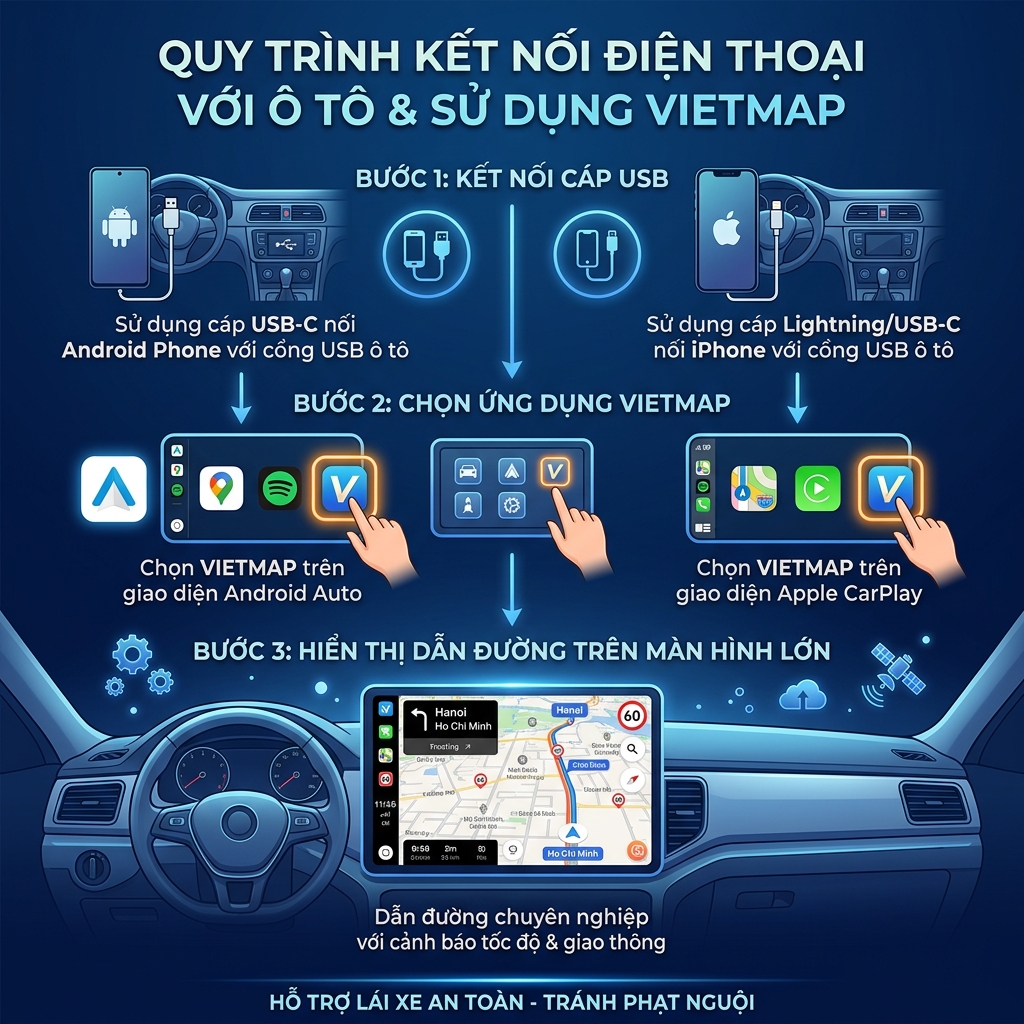 Các bước kết nối Vietmap Live Pro với CarPlay và Android Auto trên ô tô